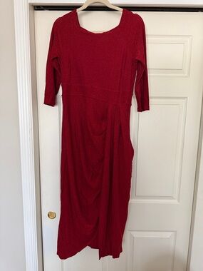 Source Unknown Red Long Sleeve Midi Dress
